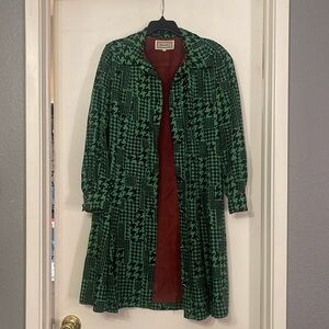 Vintage Green and Black Patterned Long Blazer Jacket